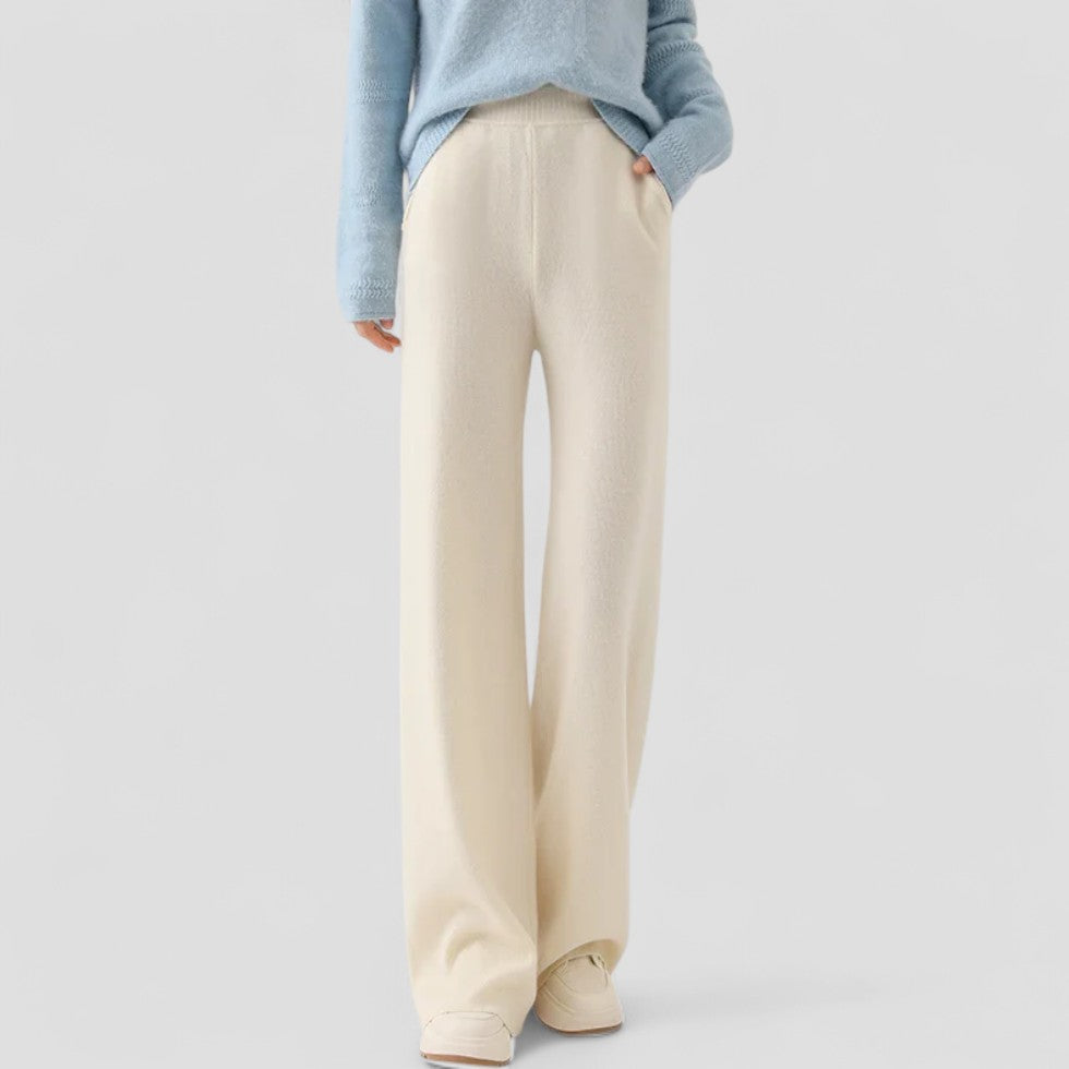 High Waist Cotton Blend Knit Wide Leg Trousers