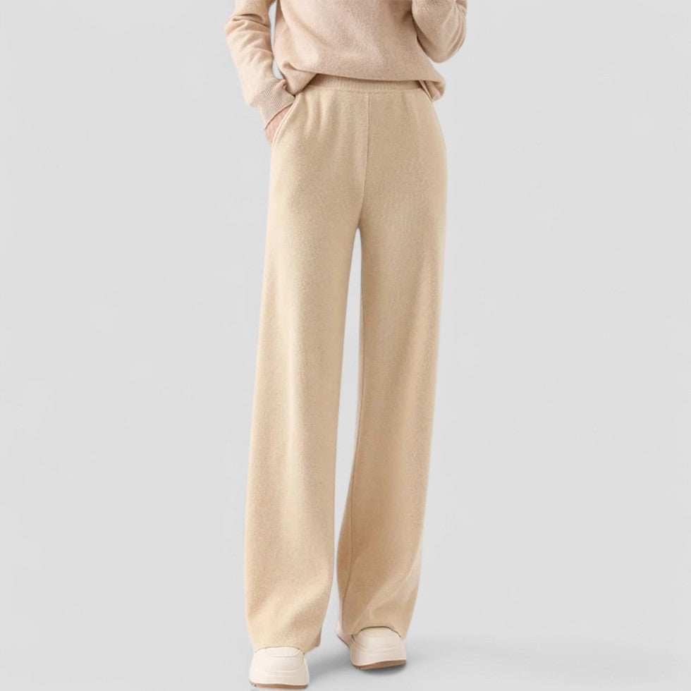 High Waist Cotton Blend Knit Wide Leg Trousers