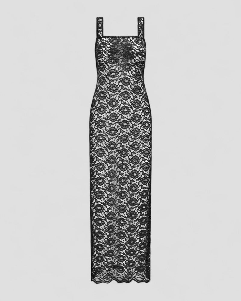 Sheer Lace Sleeveless Maxi Dress