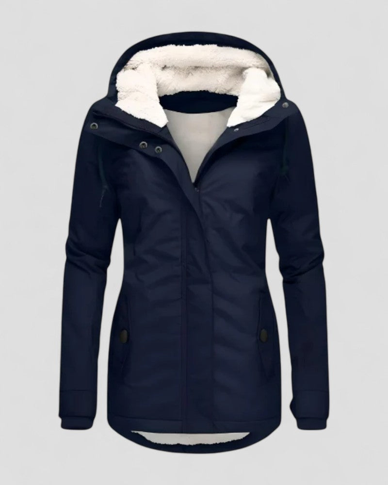 Women Waterproof Hooded Winter Jacket with Fleece Lining