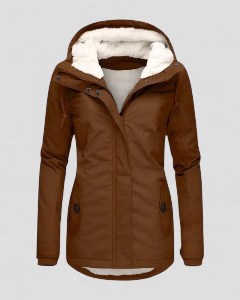 Women Waterproof Hooded Winter Jacket with Fleece Lining