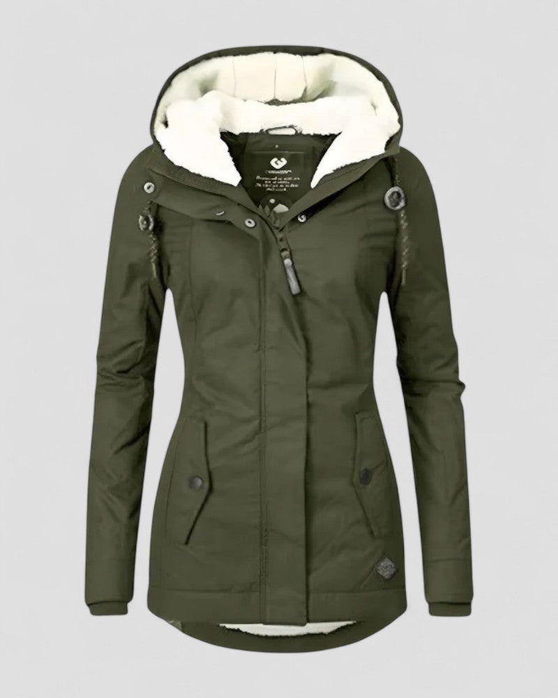 Women Waterproof Hooded Winter Jacket with Fleece Lining