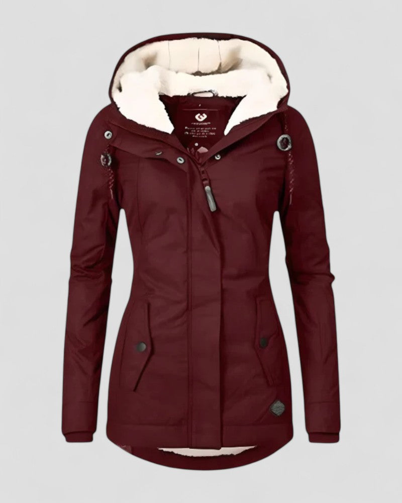 Women Waterproof Hooded Winter Jacket with Fleece Lining