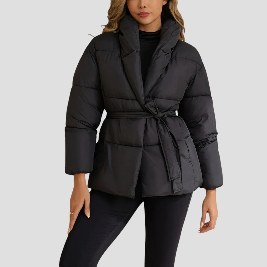 Women's puffer jacket with belt