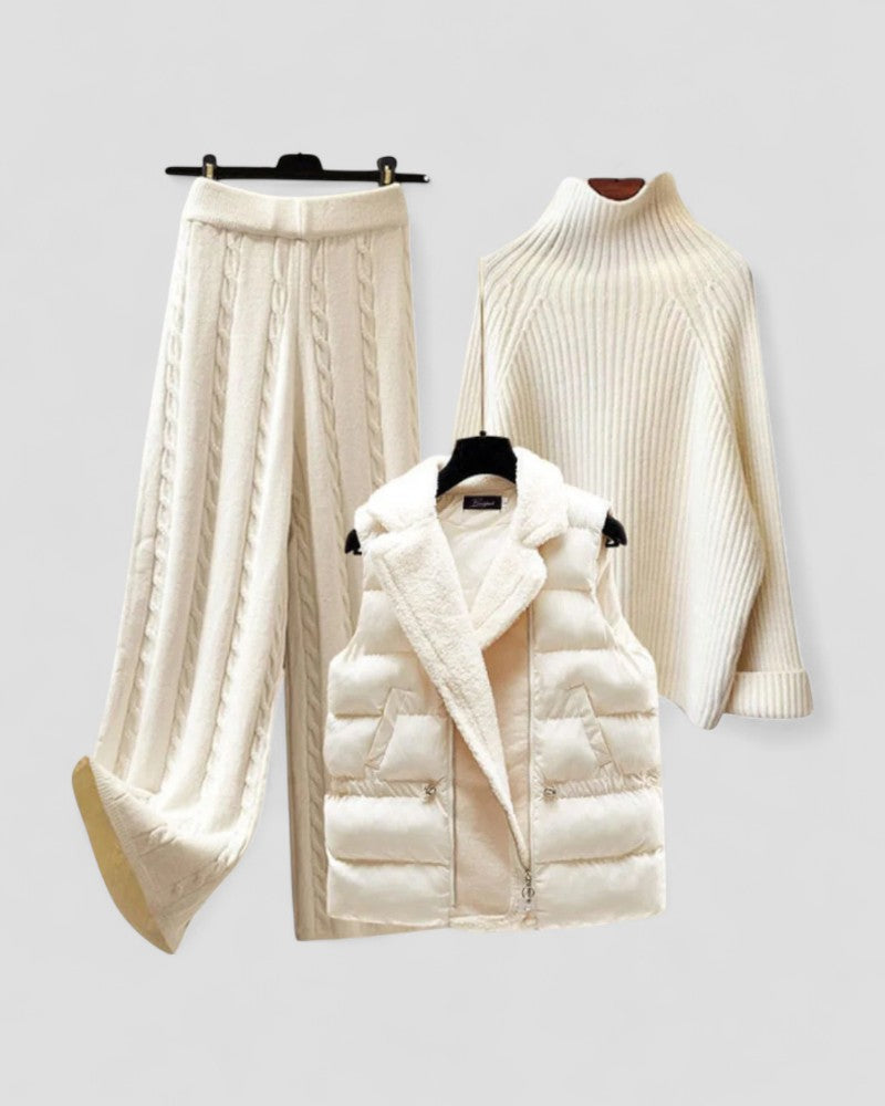 Knitted Three Piece Set with Sweater Vest and Trousers