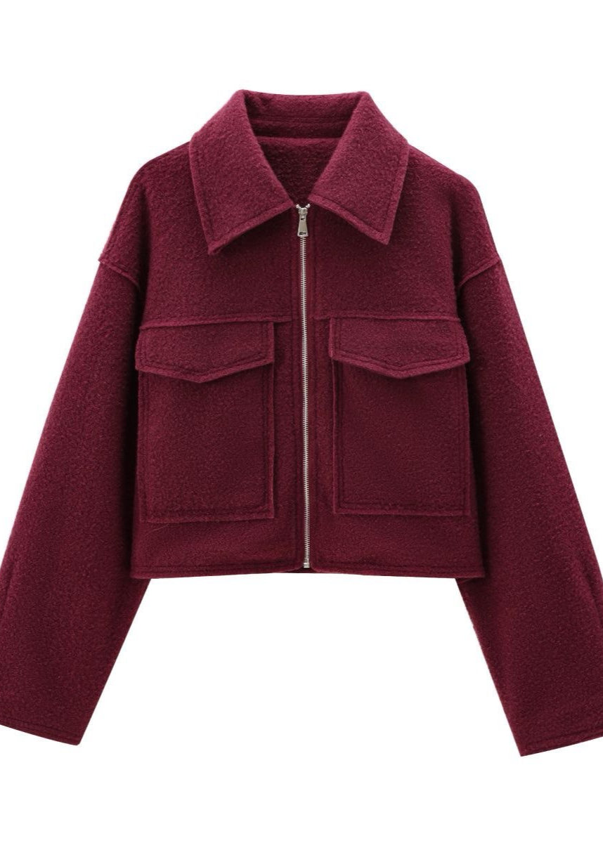 Bordeaux City Zip Jacket – Boxy Wool Blend Fit
