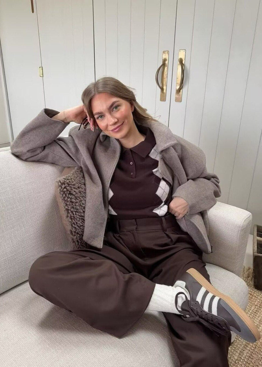 Taupe Core – Structured Zip-Up Wool-Blend Jacket