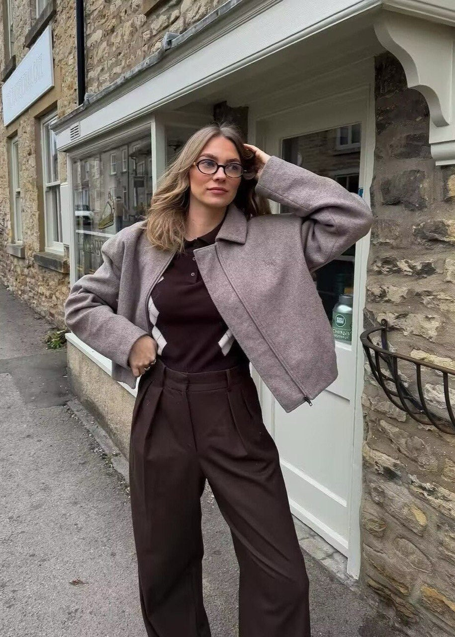 Taupe Core – Structured Zip-Up Wool-Blend Jacket