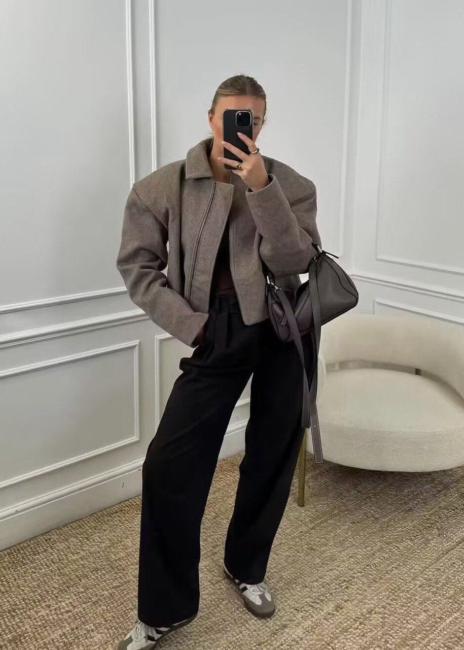 Taupe Core – Structured Zip-Up Wool-Blend Jacket