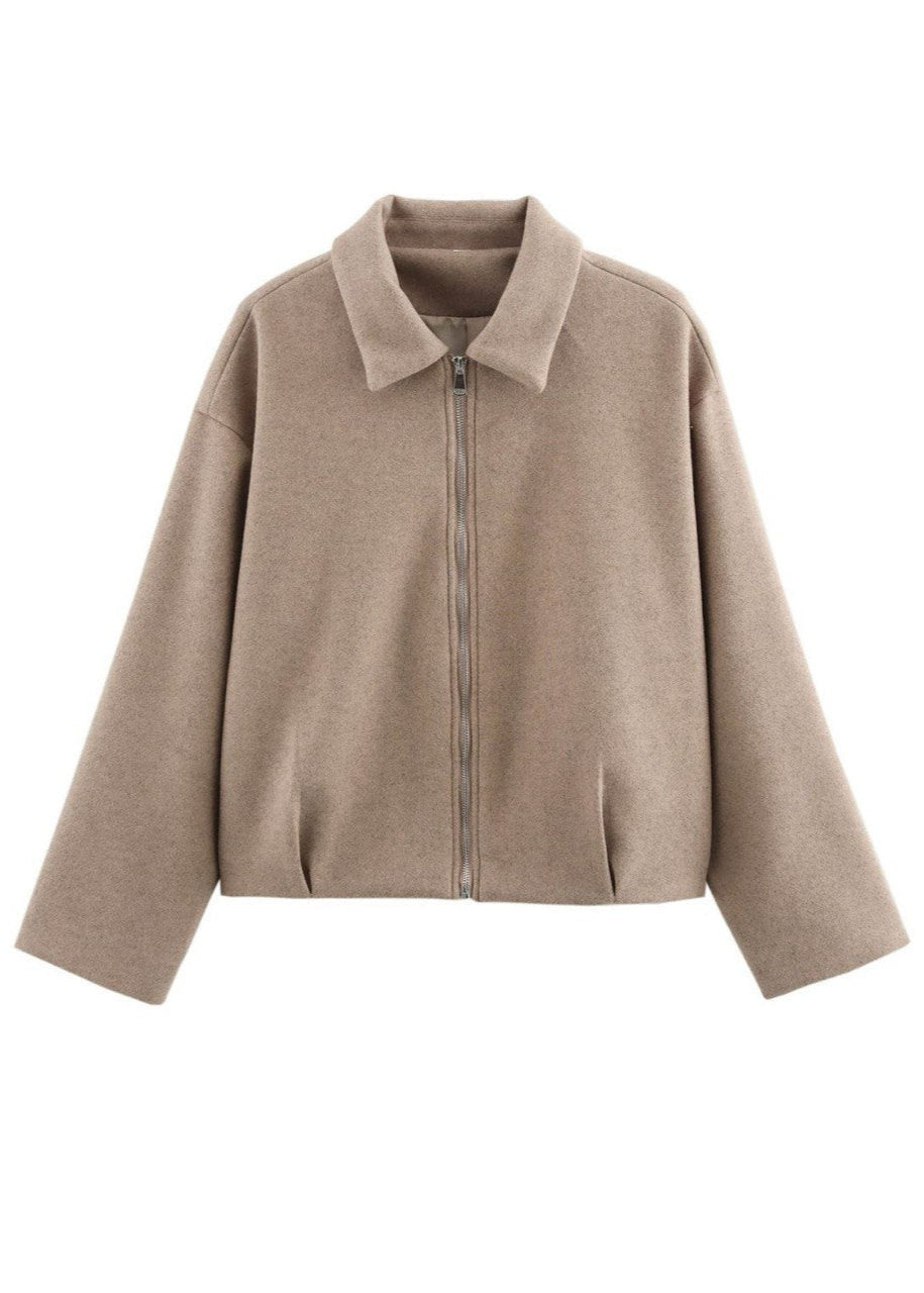 Taupe Core – Structured Zip-Up Wool-Blend Jacket