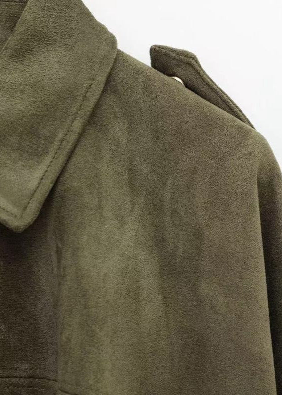 OliveAura Oversized Suede Zip Jacket