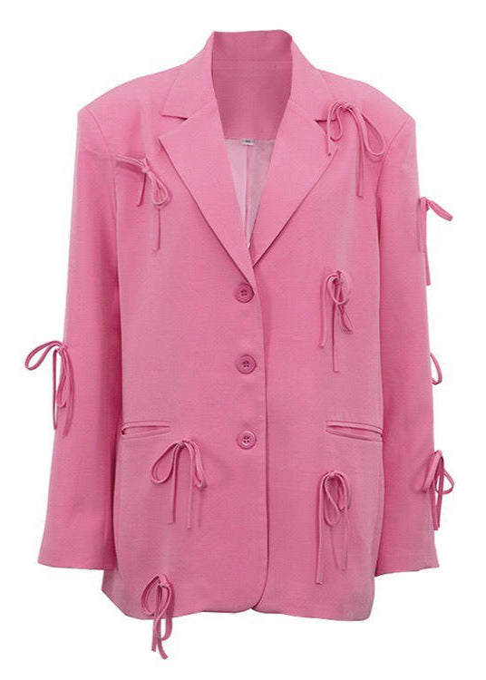 Pink Statement Blazer with Bow Detailing – Oversized Fit