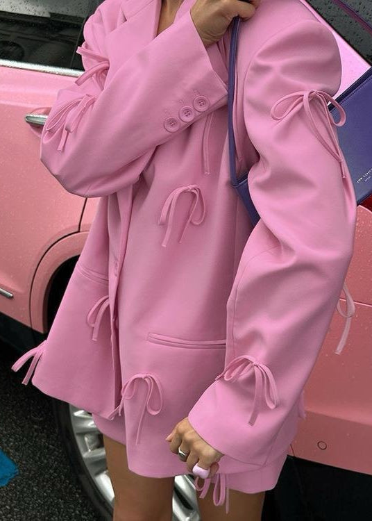 Pink Statement Blazer with Bow Detailing – Oversized Fit