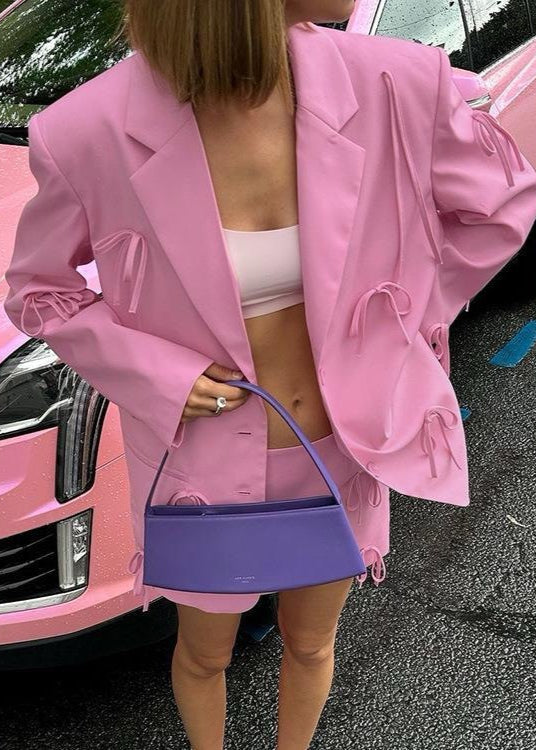 Pink Statement Blazer with Bow Detailing – Oversized Fit