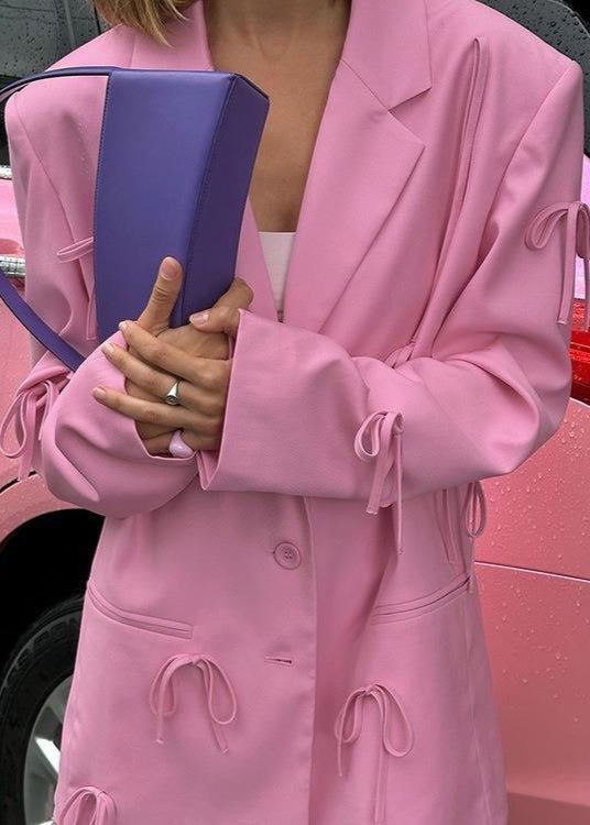 Pink Statement Blazer with Bow Detailing – Oversized Fit