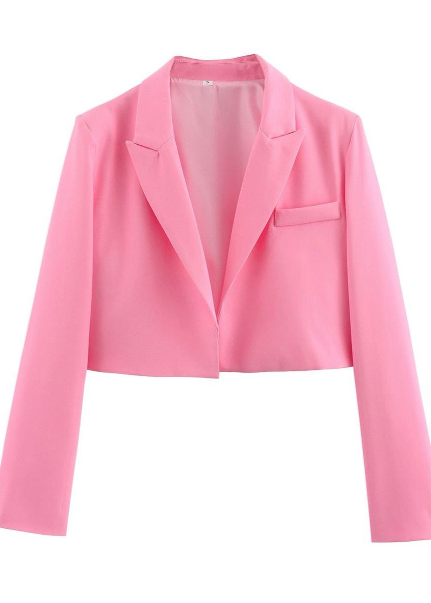 Riviera Cropped Blazer – Soft Pink Tailored Statement